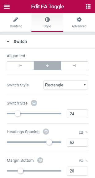 essential addons for elementor dynamic toggle button