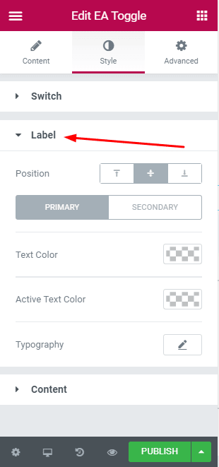 essential addons for elementor dynamic toggle button