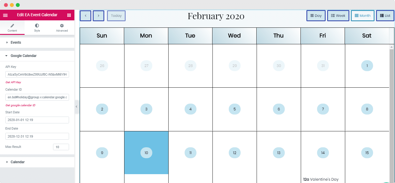 Event Calendar Elementor