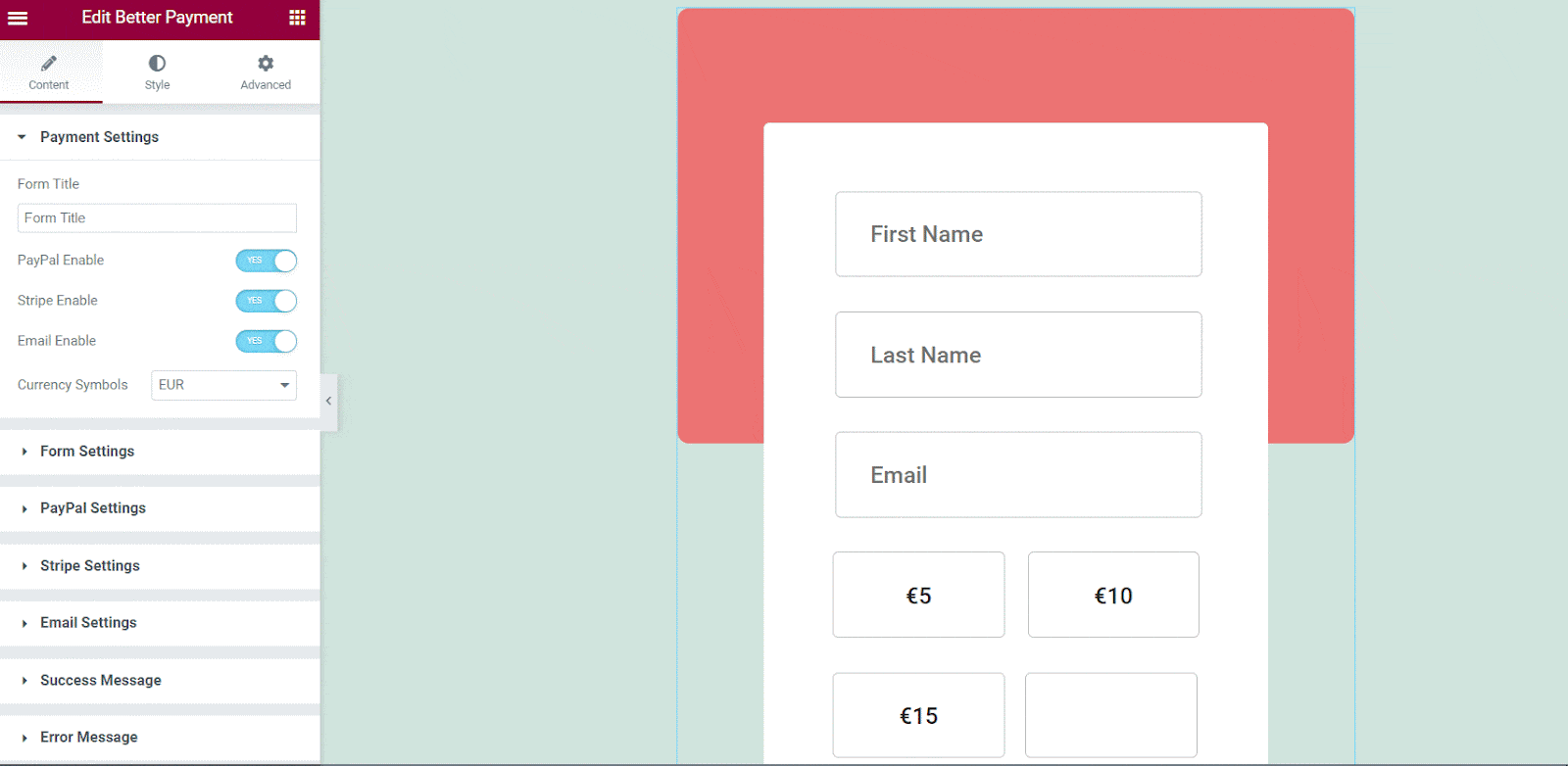 Elementor form into a payment form