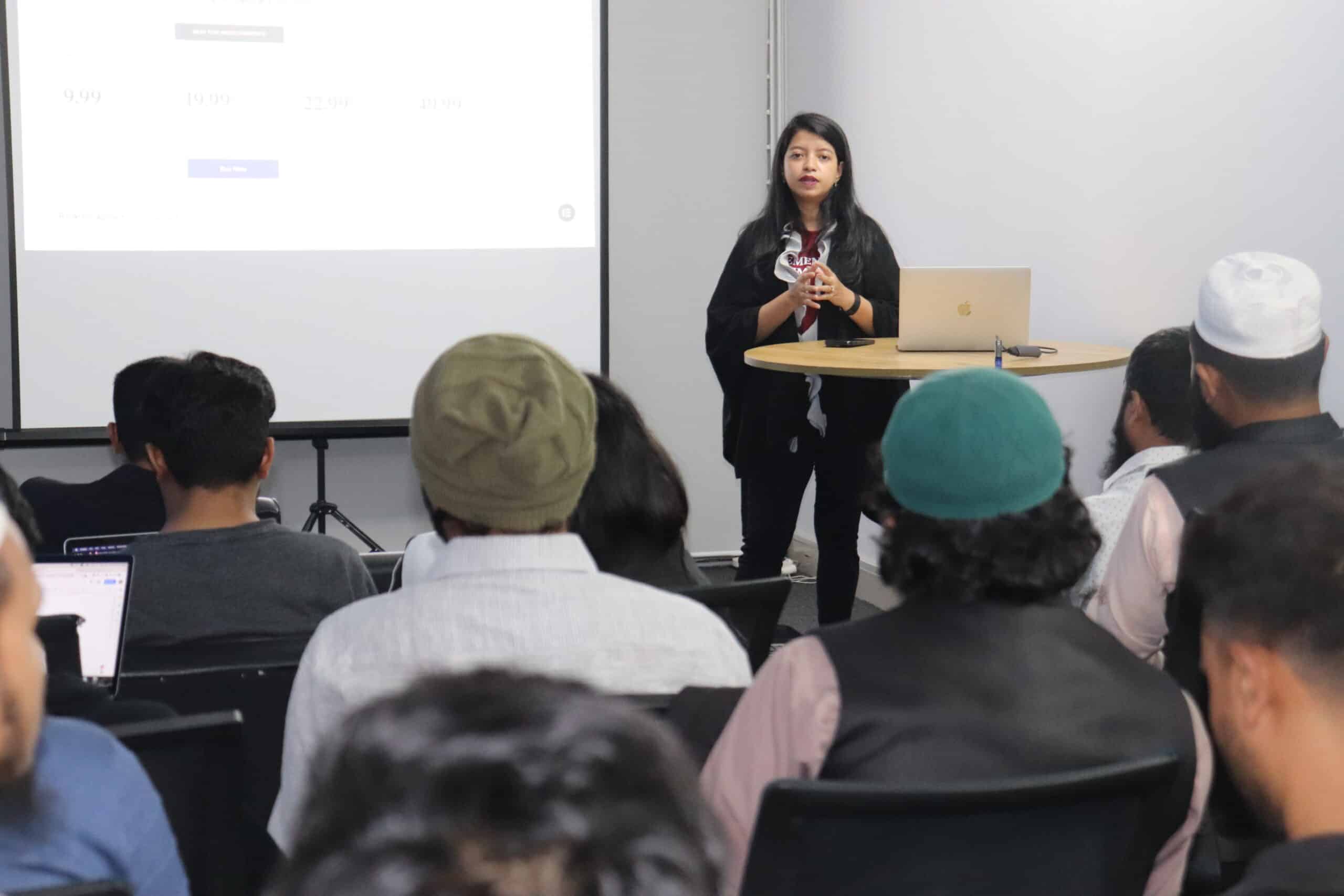 Afshana Diya speaking at Elementor Bangladesh Meetup