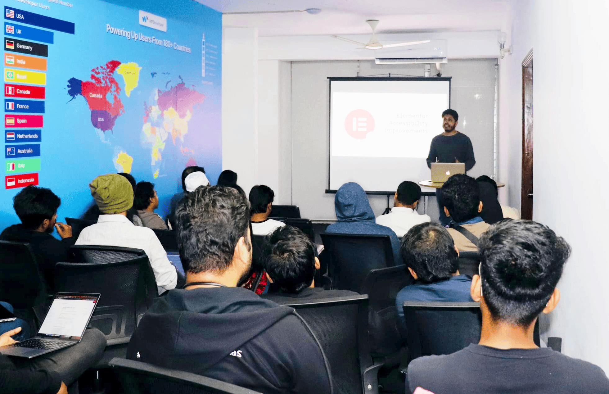 Kawshar Ahmed speaking at Elementor Bangladesh Meetup