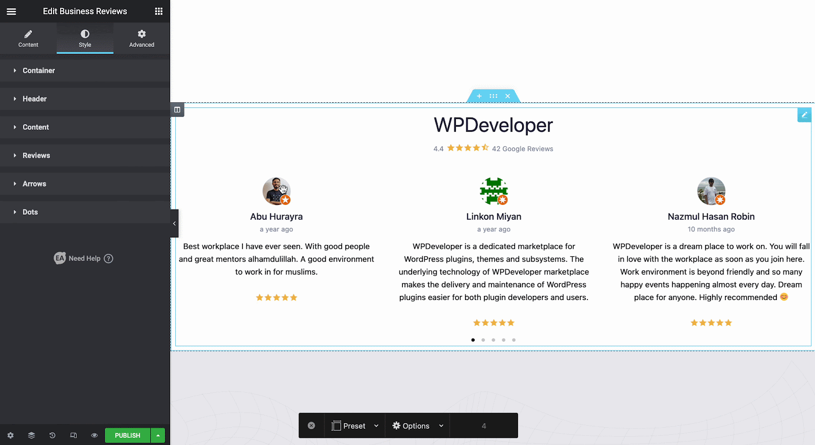 EA Business Reviews Widget