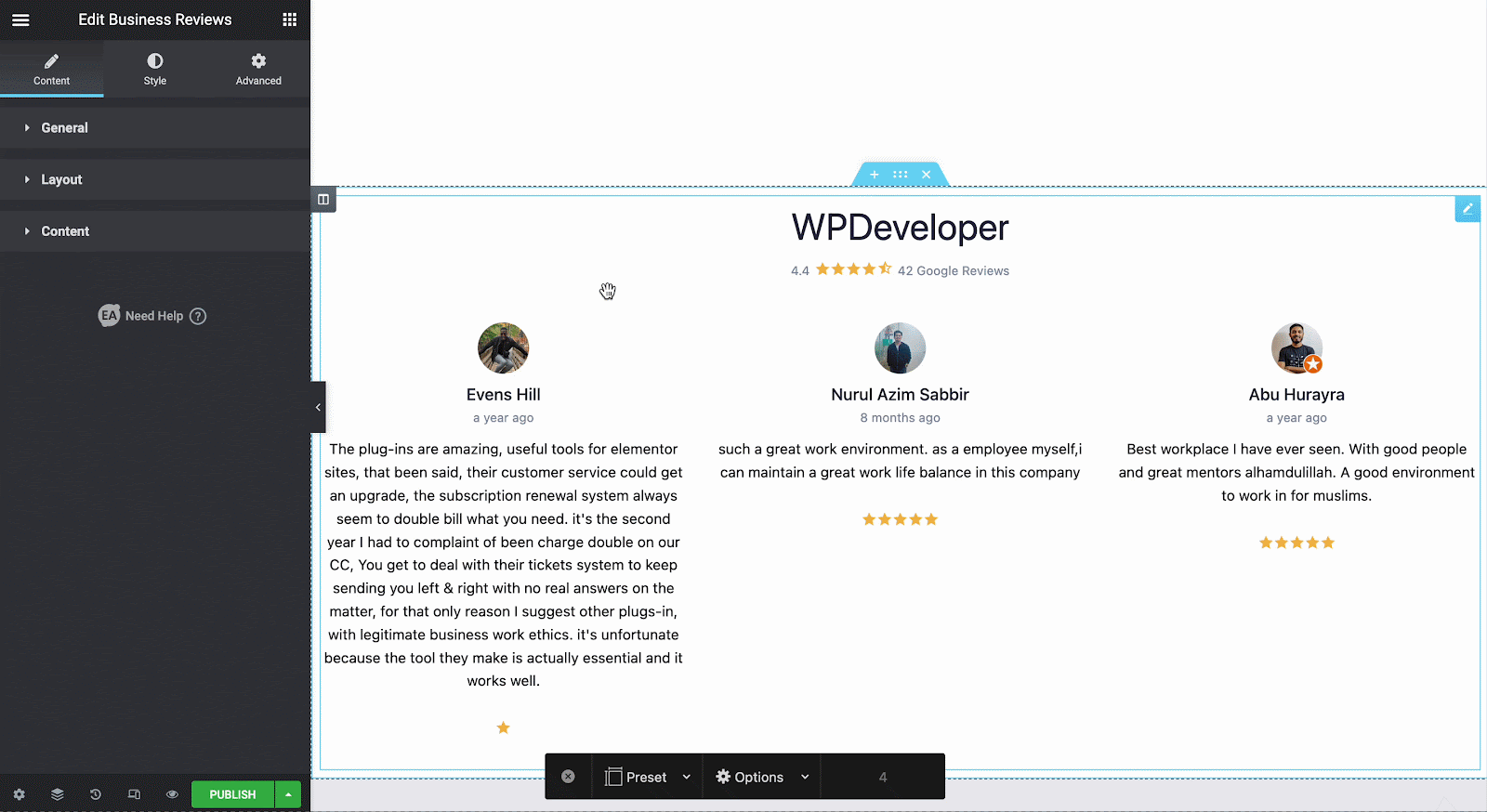 EA Business Reviews Widget