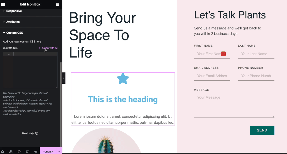 Custom CSS with Elementor AI Code Assistant