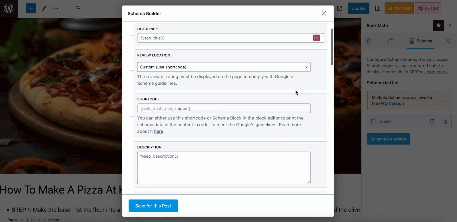 recipe schema in WordPress