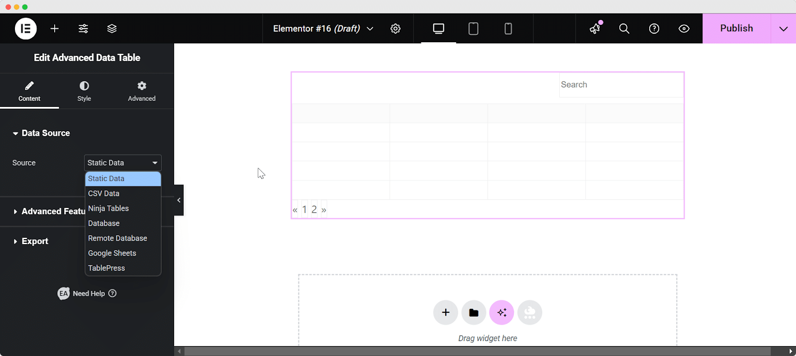 advanced data table