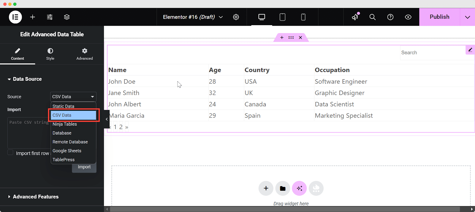 advanced data table