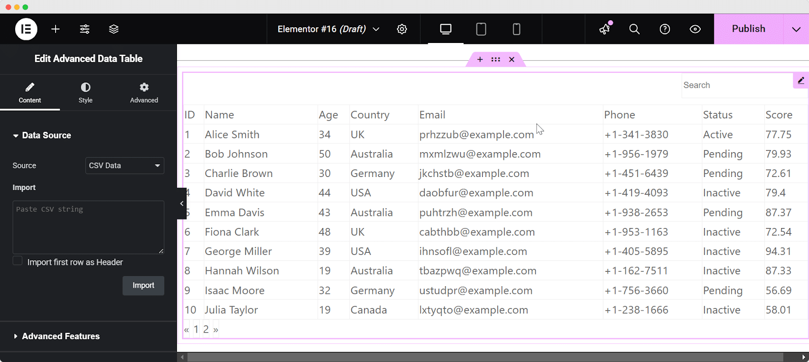 advanced data table