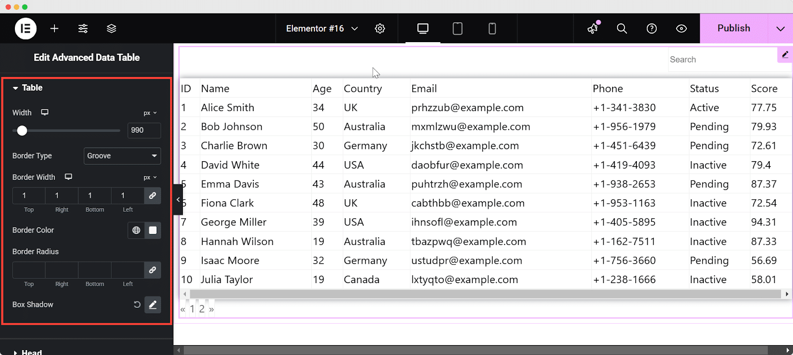 advanced data table