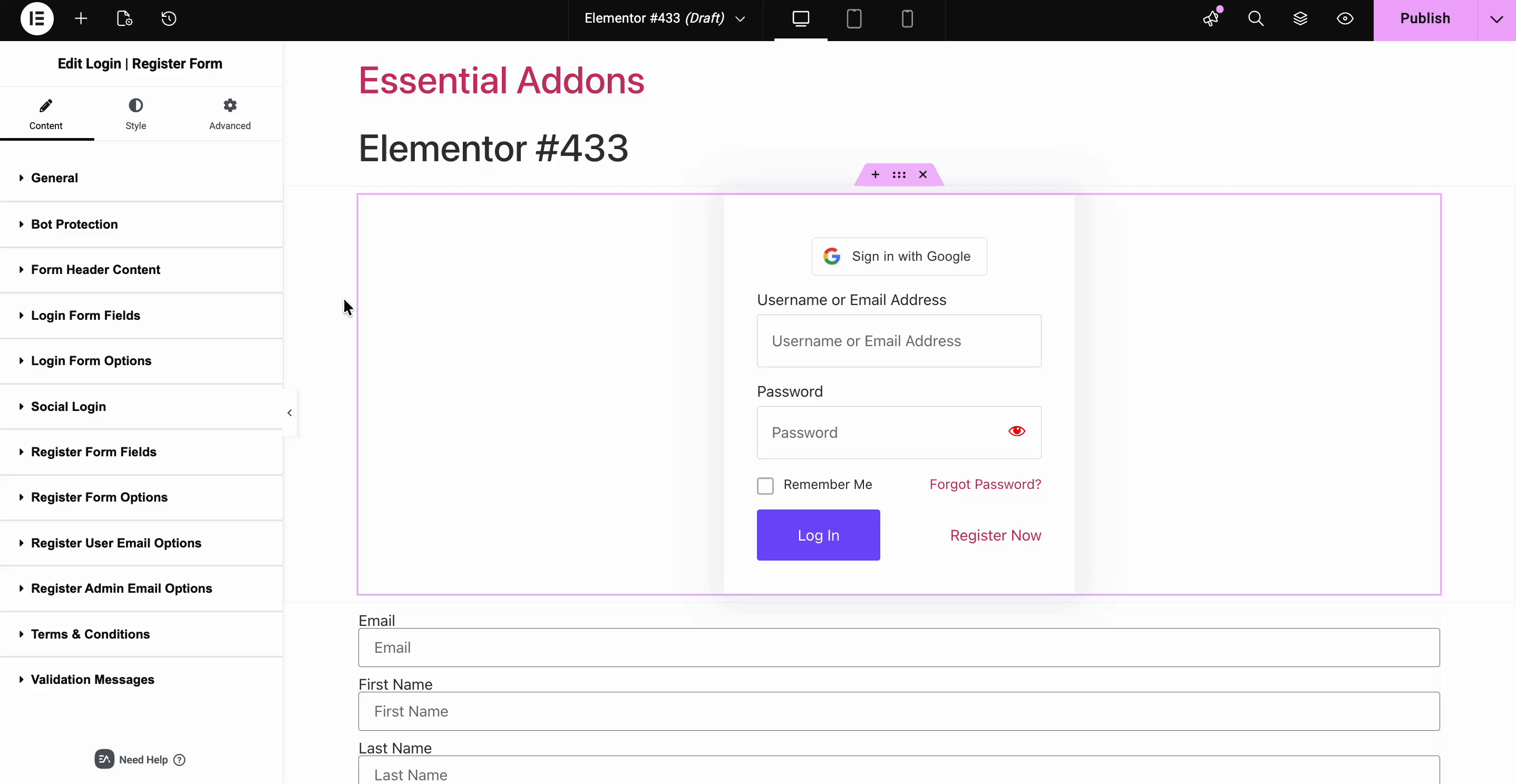 Login General Settings