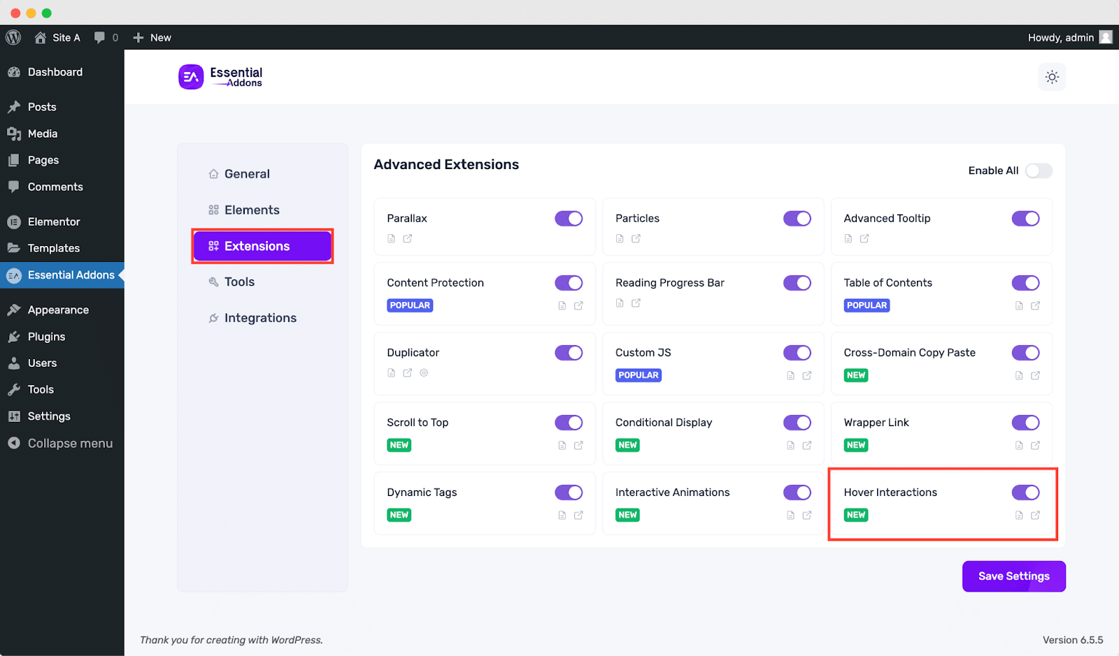 Essential Addons for Elementor Hover Interaction