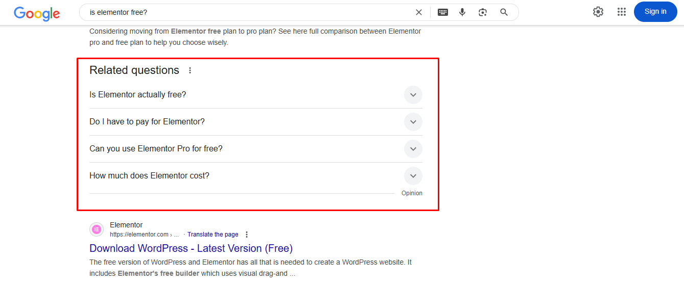 How to Add FAQ Schema in WordPress Using Elementor + SEO Tips 2 People also ask section of search engine result page