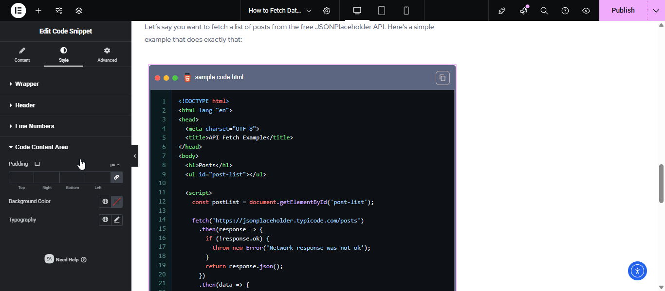 EA Code Snippet 10 Code snippet code content area
