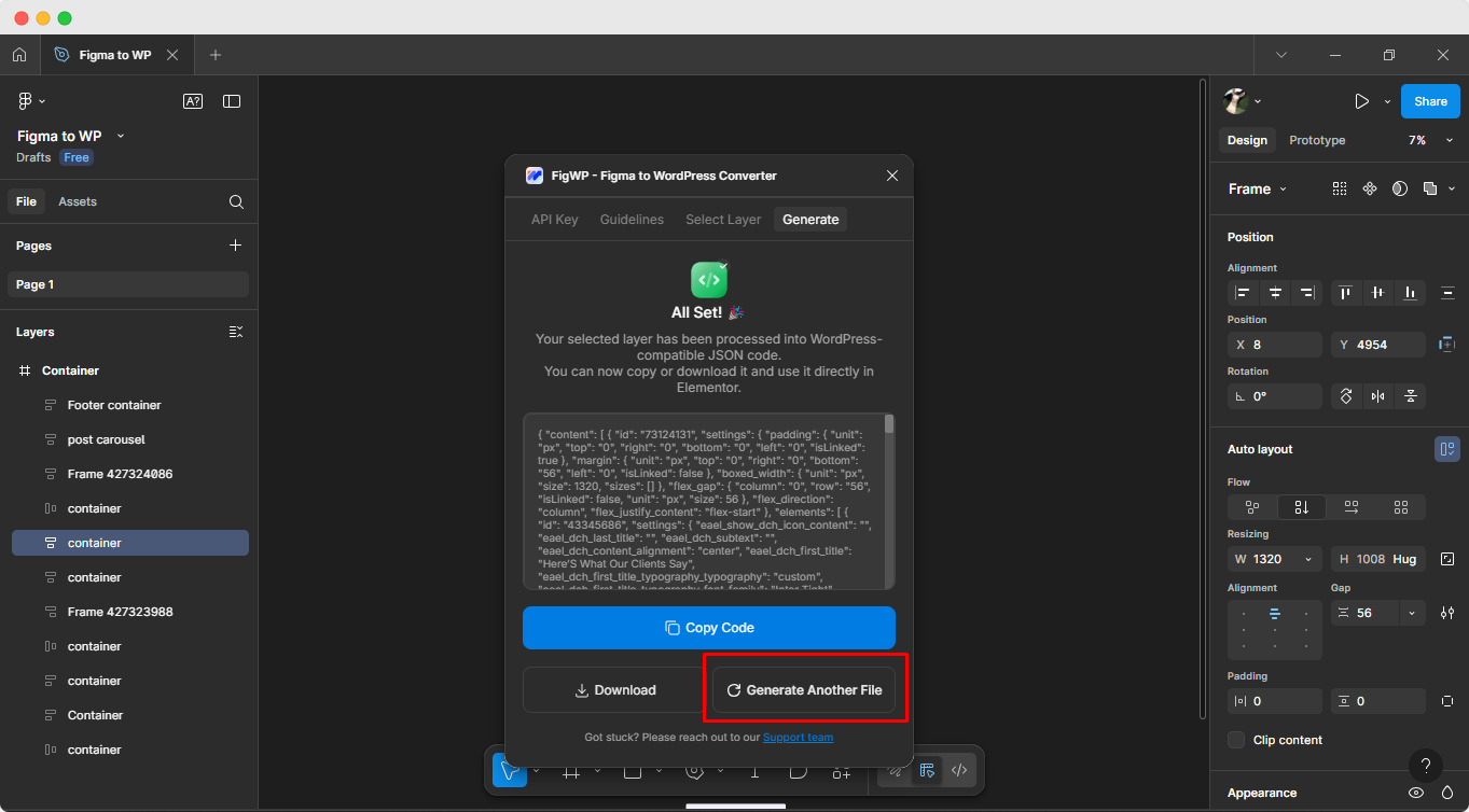 Introducing Figma to Elementor Converter: The Easiest Way to Turn Designs into WordPress Sites 13 Regeneration of JSON code