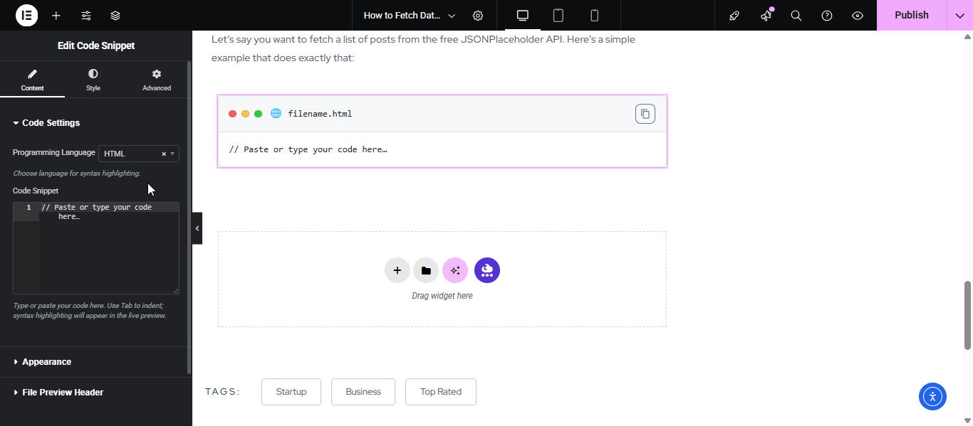 EA Code Snippet 3 Paste the code in code snippet
