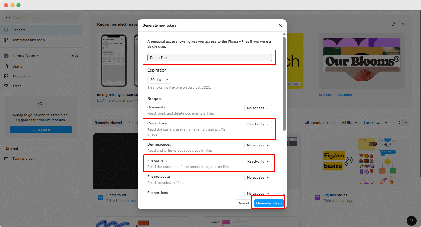 Generate token from figma