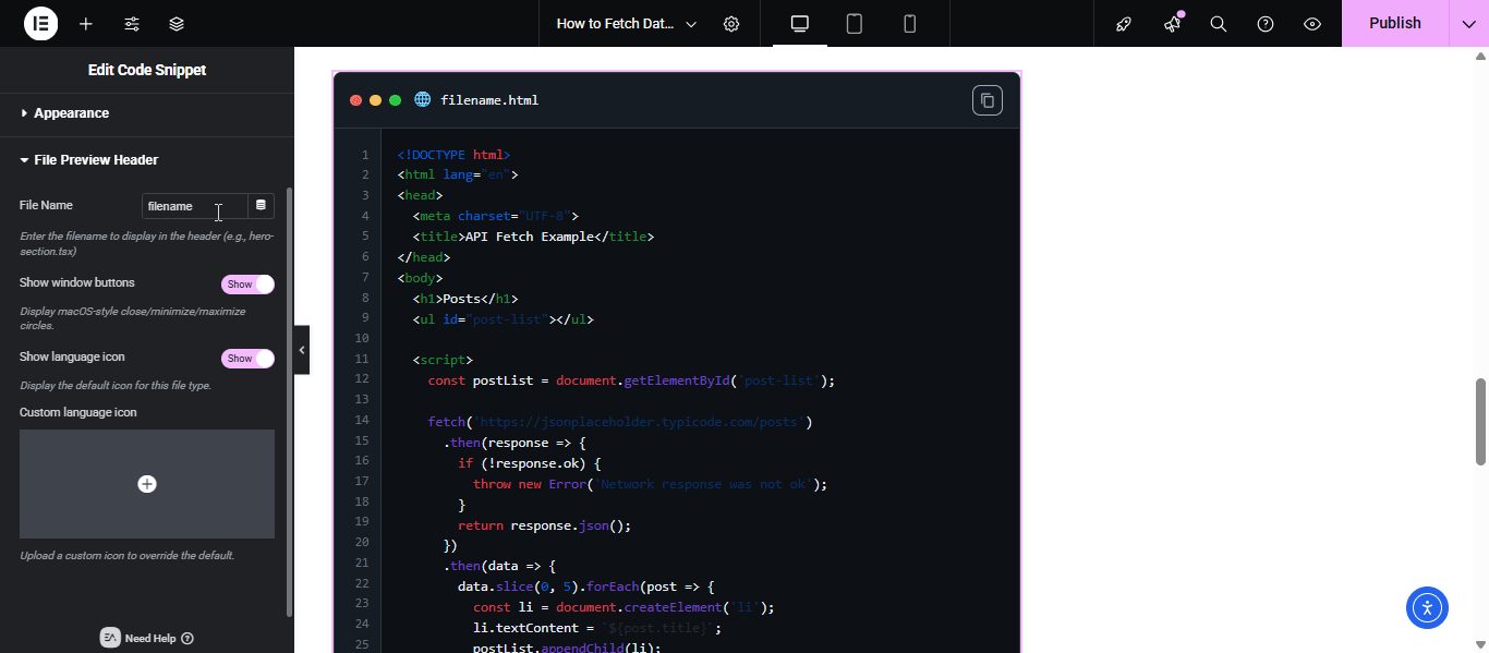 EA Code Snippet 5 Change the snippet file name