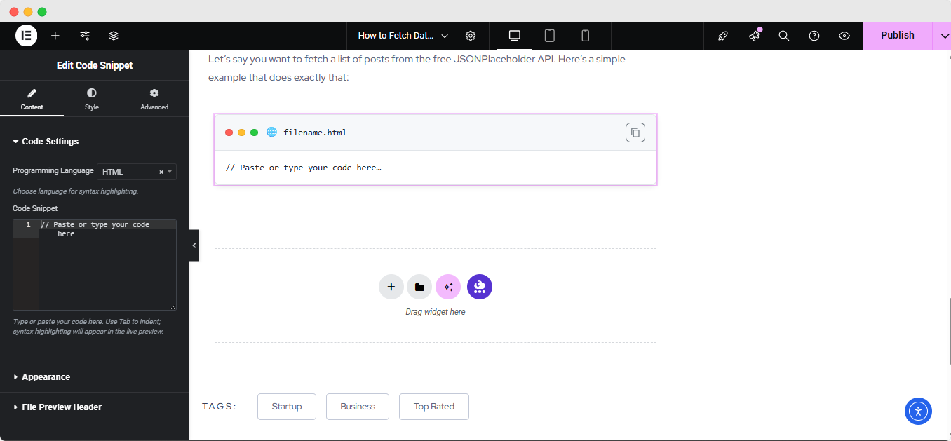 EA Code Snippet 2 Code Snippet in Elementor