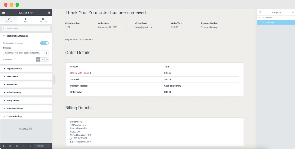 WooCommerce Purchase Summary