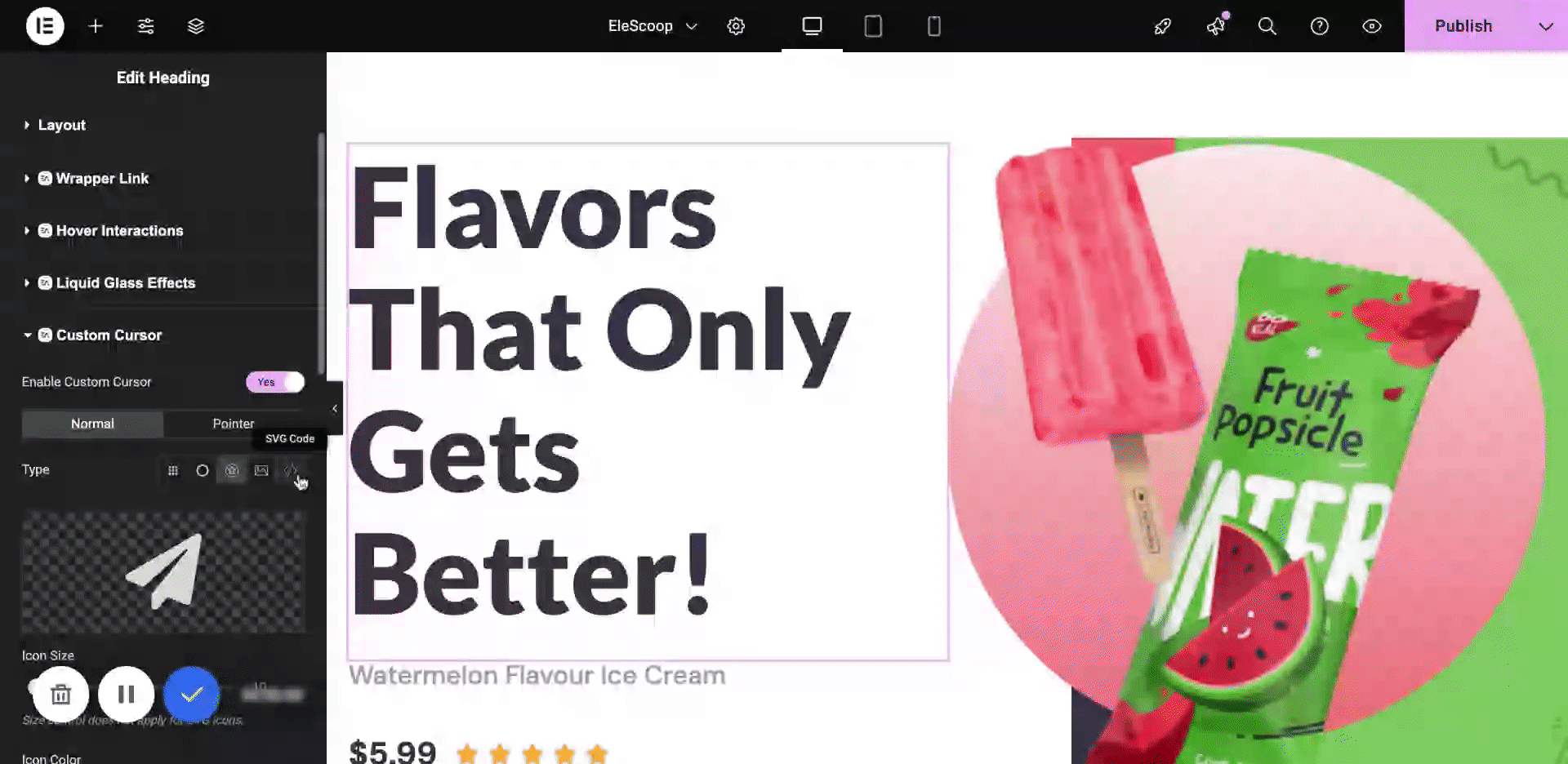 How to Show Creative Cursor Effects on Your Elementor Website? 7 Select the pointer for cursor effects