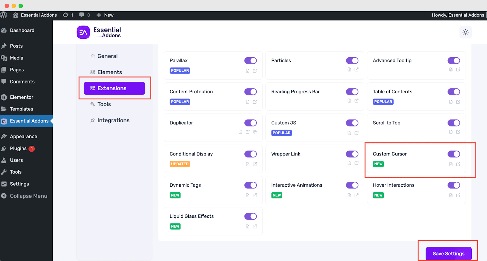 How to Show Creative Cursor Effects on Your Elementor Website? 5 Cursor effects in EA dashboard