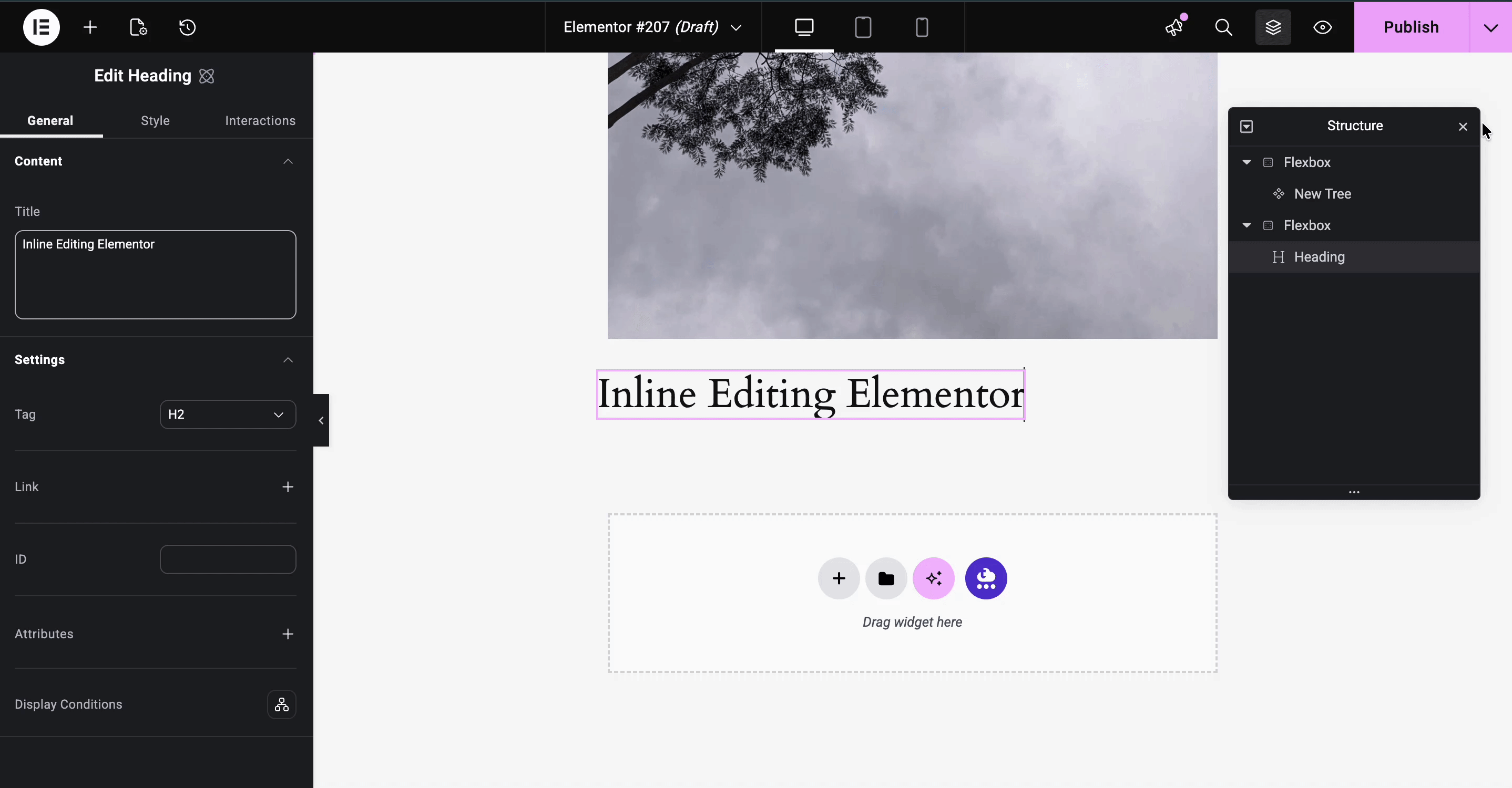 Inline editing in Elementor
