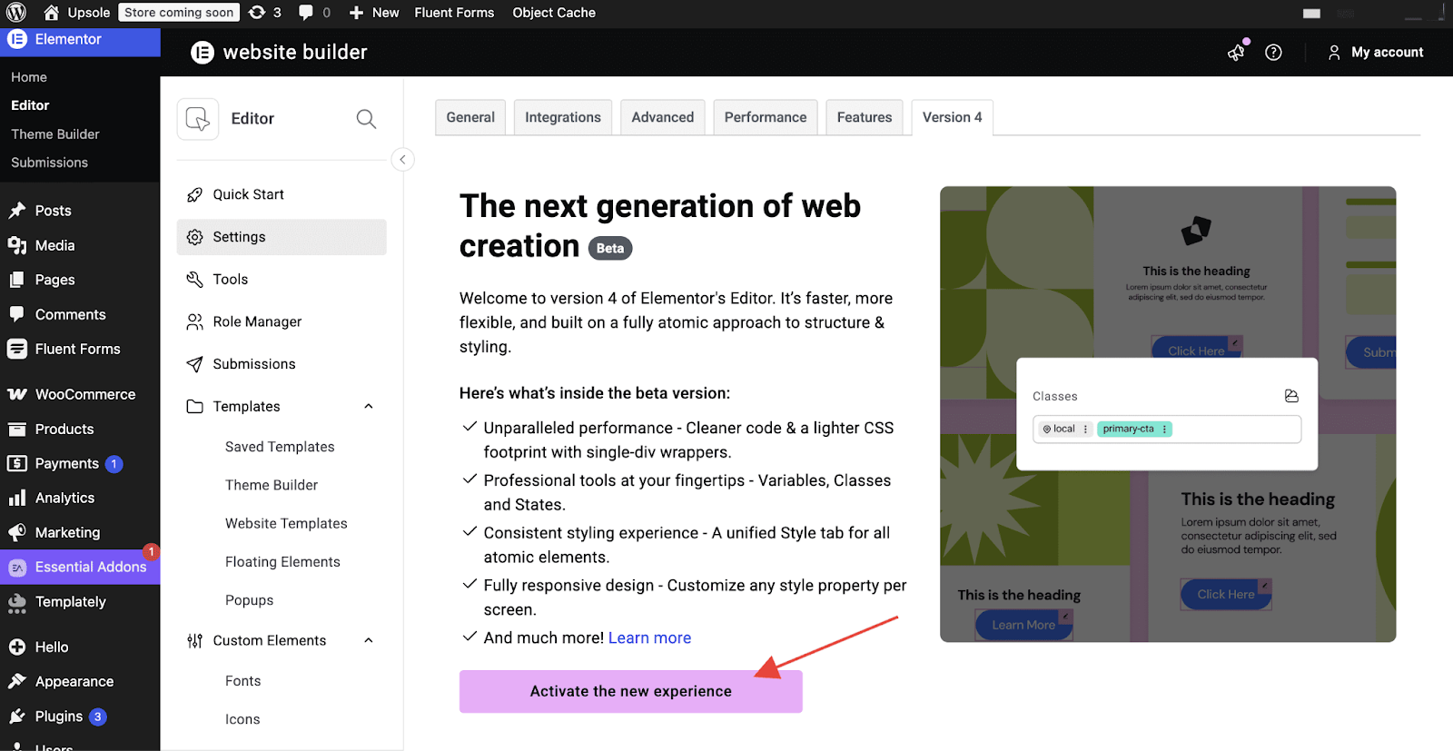 Upgrade to Elementor Version 4