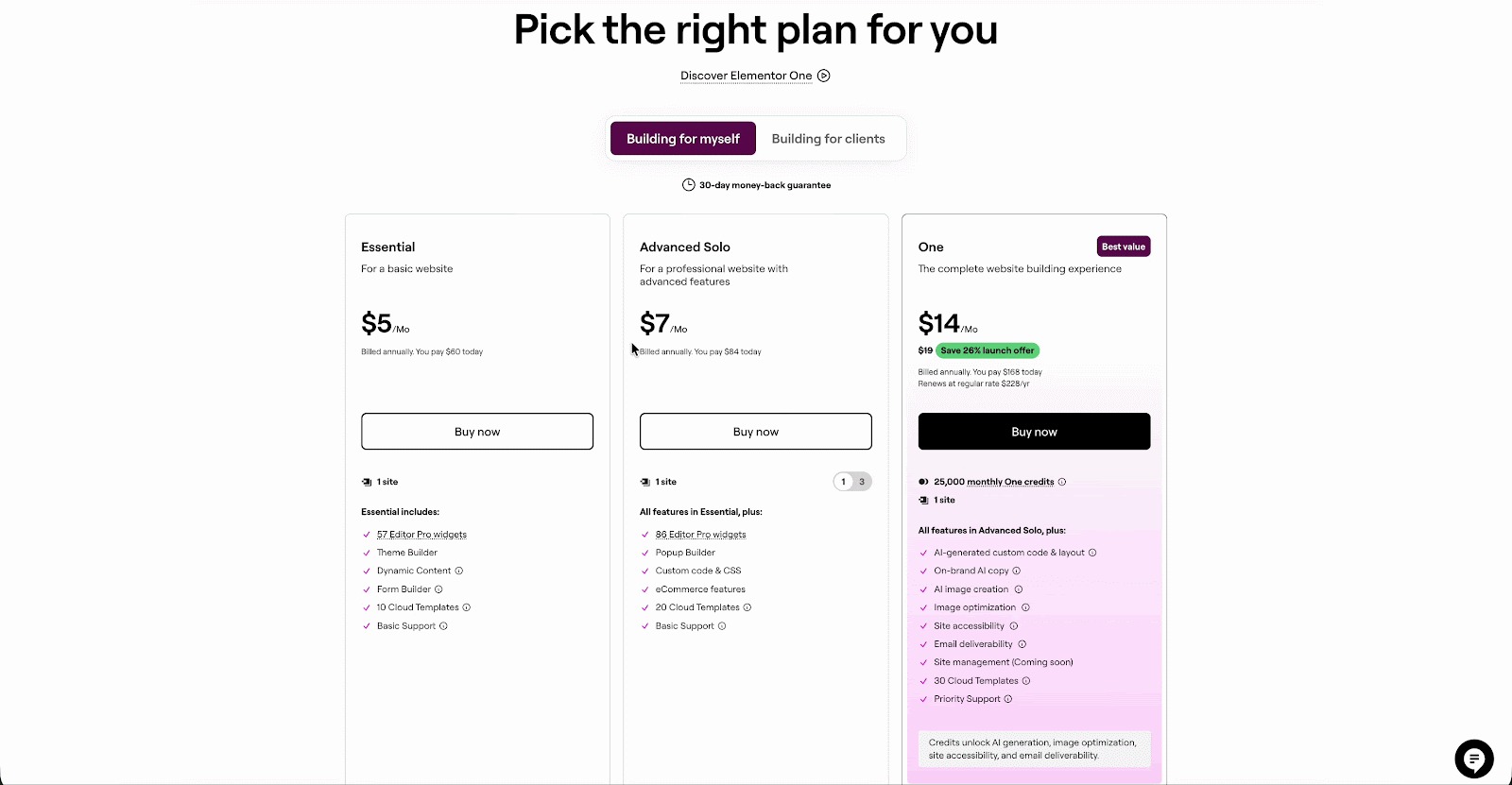 Elementor One: A Complete Overview of the New Website Creation Experience 5 Elementor One Pricing Plan
