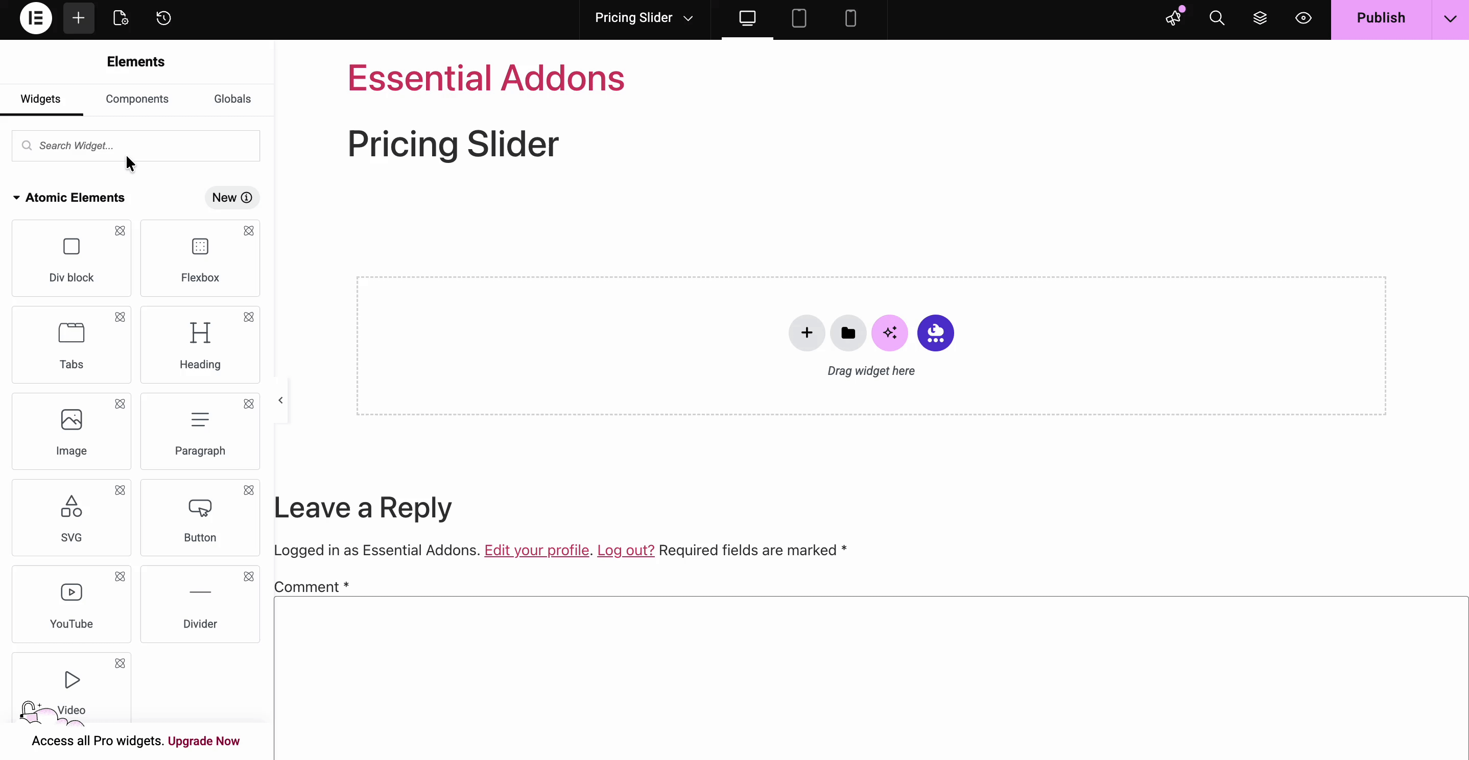 Add pricing slider