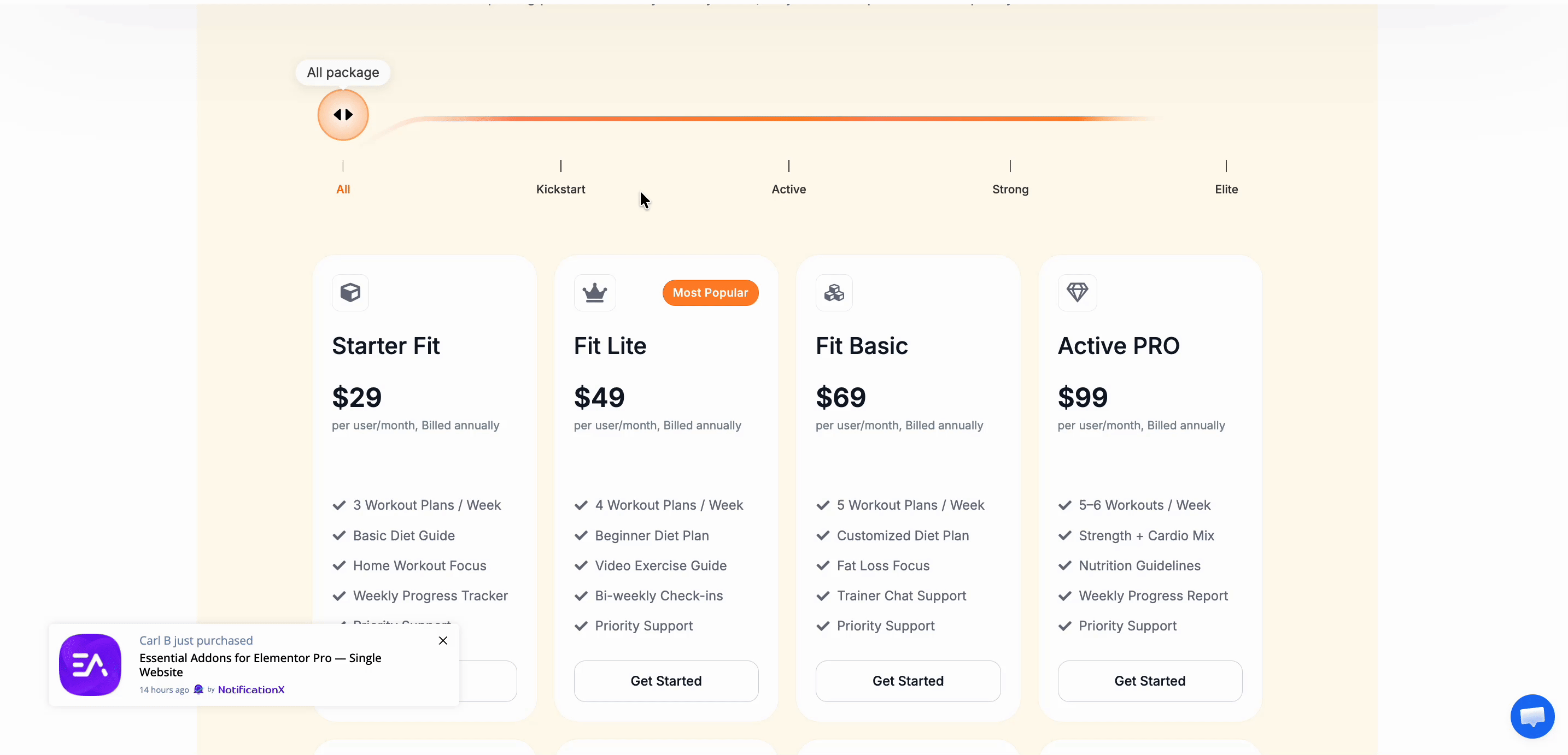 Interactive pricing slider