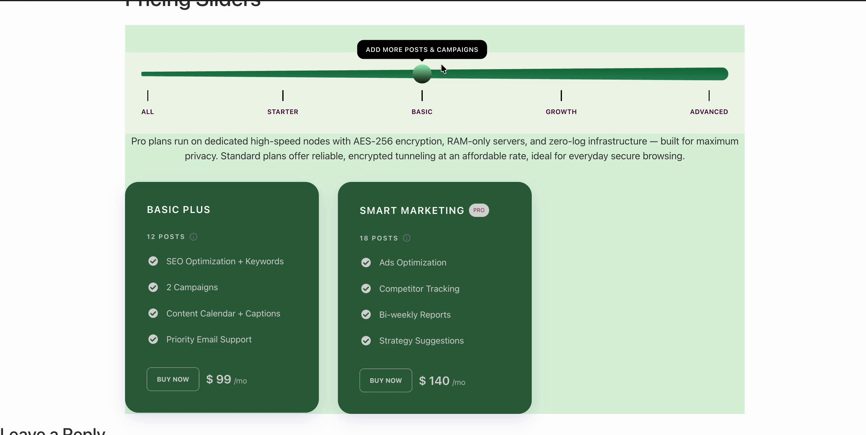 Pricing Slider Final Outcome