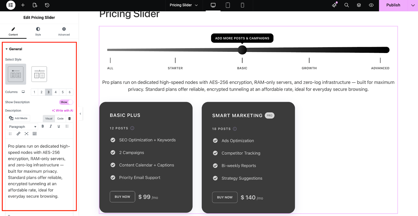 Pricing Slider General Settings