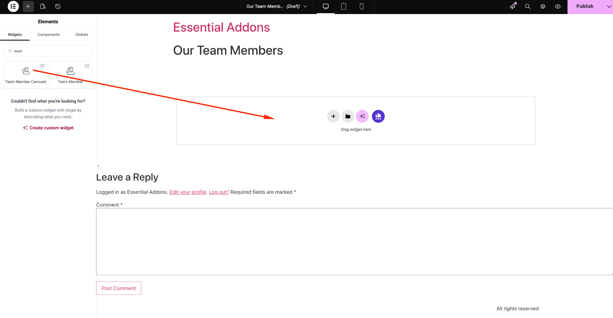 Add the Essential Addons Widget