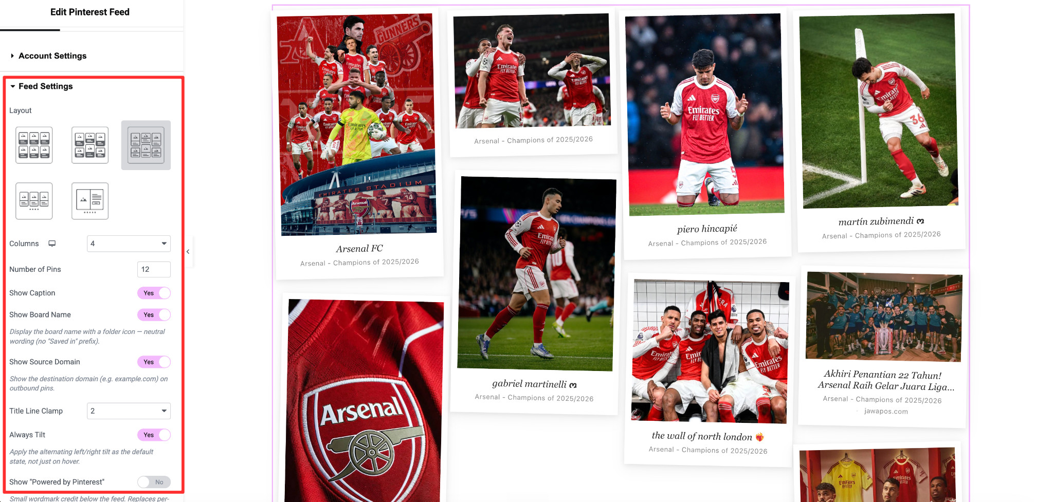 EA Pinterest Feed 5 feed settings of ea pinterest feed