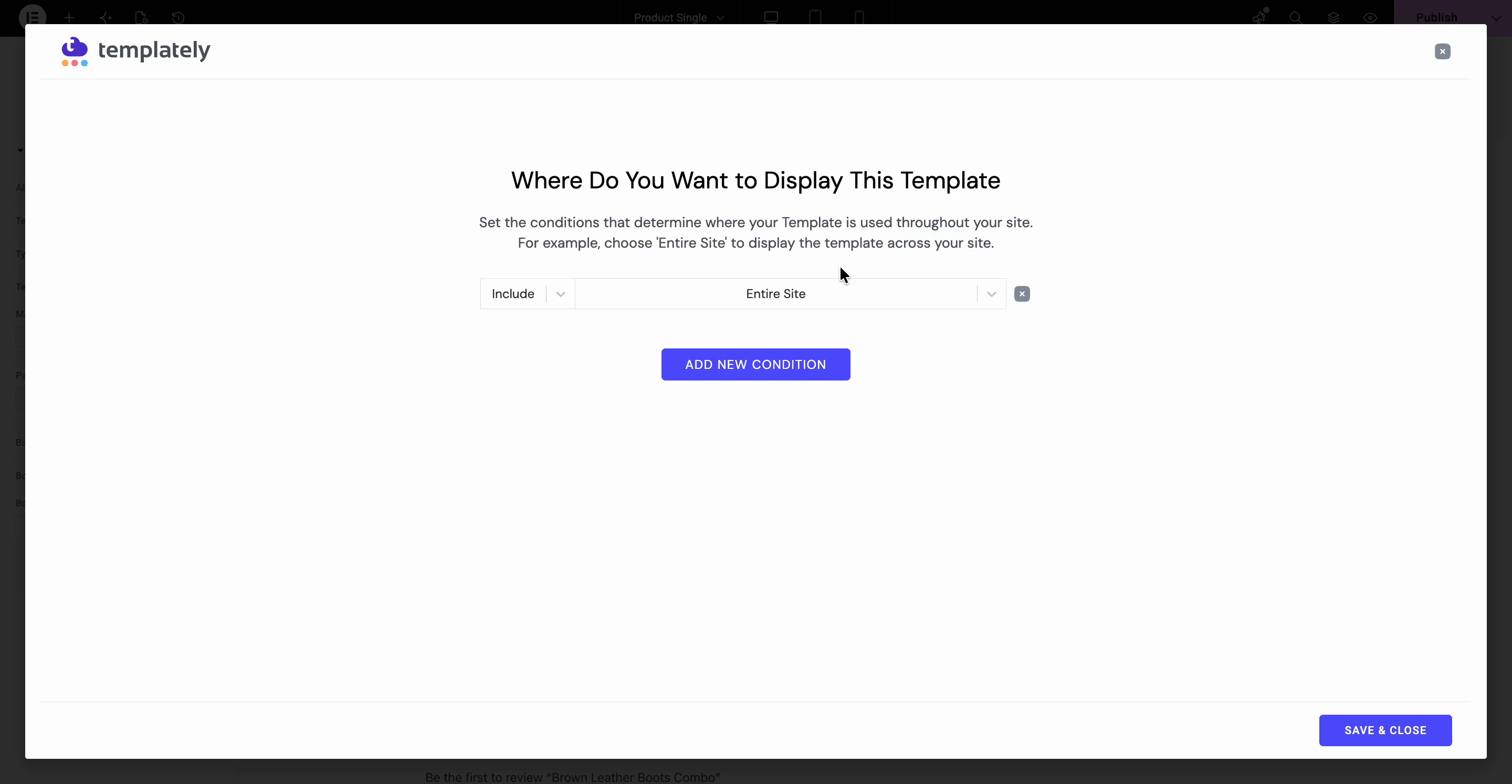 EA Woo Product Description 5 Set Theme Builder Condition