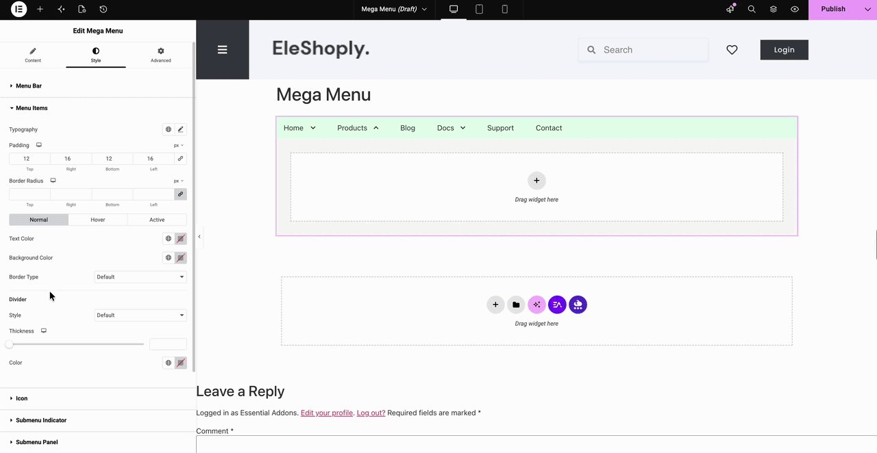 Style Individual Menu Items