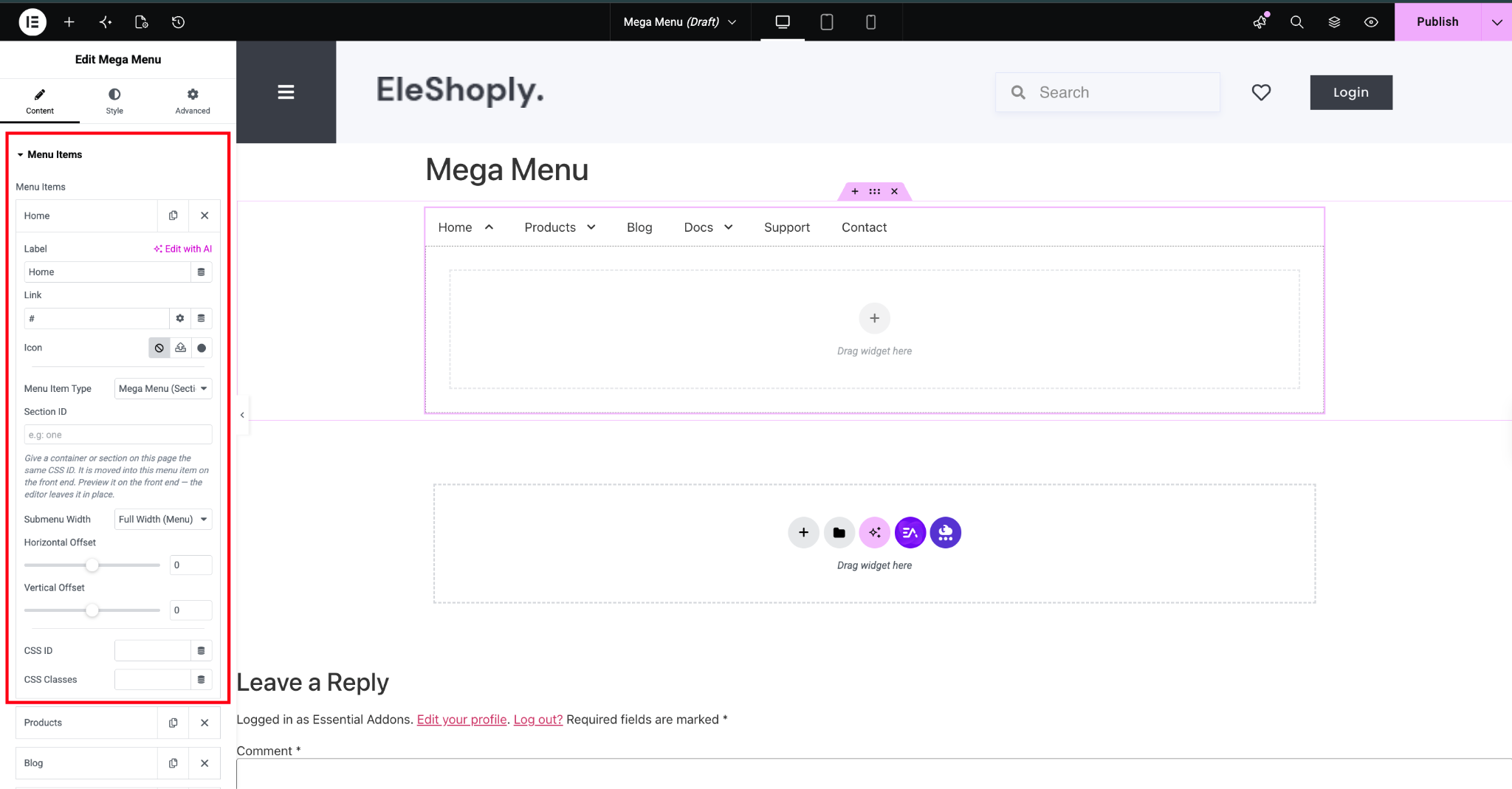Add Menu Items